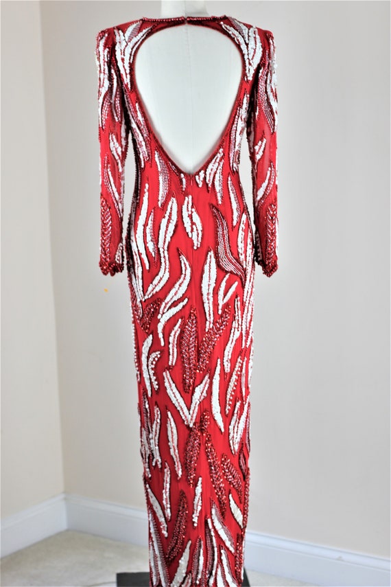 Sz M// WOW Amazing sequin beaded gown// Long Red … - image 7