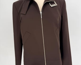 Sz 8//Vintage French Designer Jacket//Sinequanone Paris Dark Brown Zip Jacket//90s Minimal Chic