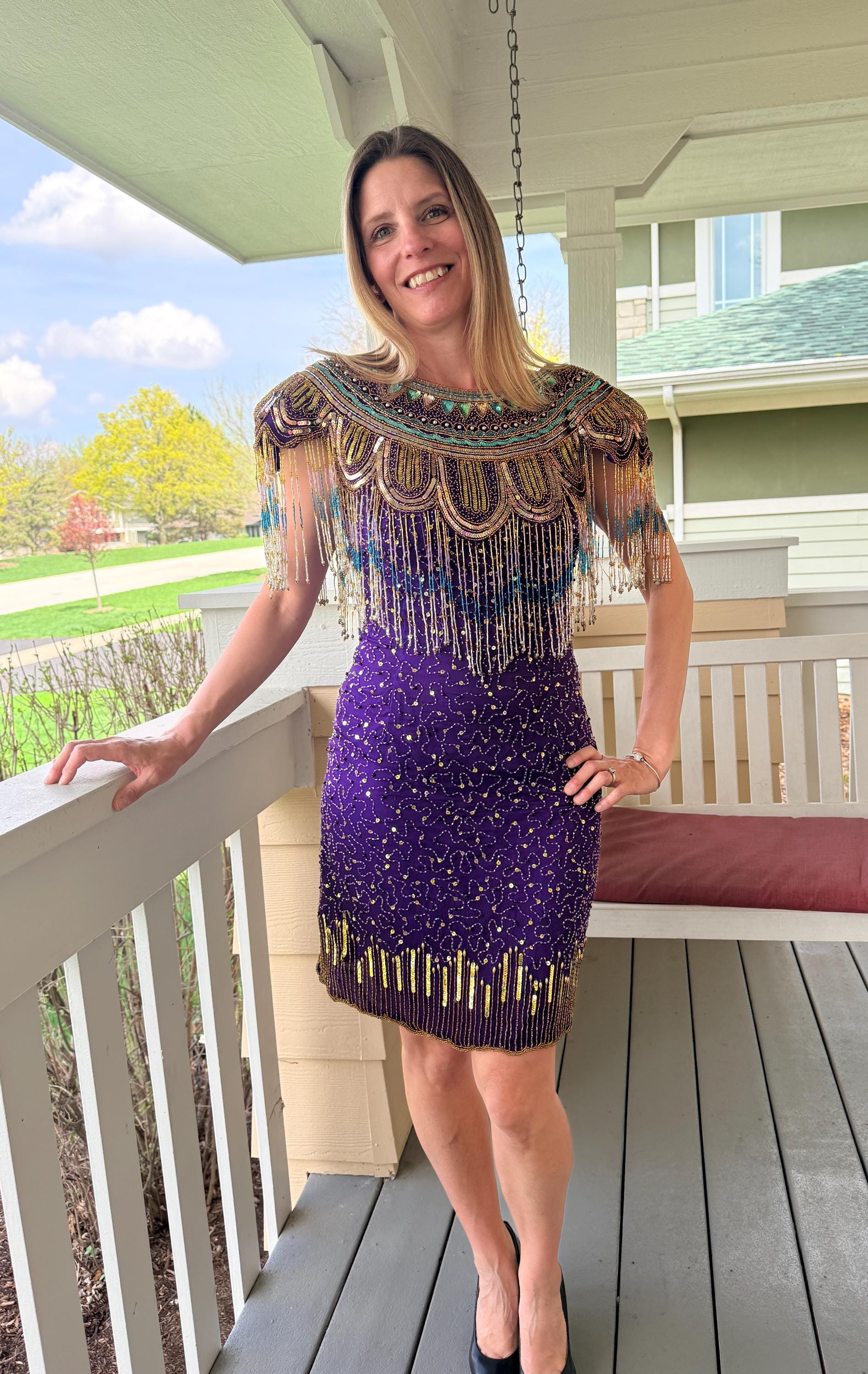 gatsby style cocktail dress Vintage Beaded Fringe Dress, Art Deco Dress, 80s Purple Sequin Party Dress, Great Gatsby Outfit (sz S) Color:Clover x-styleCode:52215 WTXUE Maxi Dress, es Gatsby outfits jaw dropping 20s style