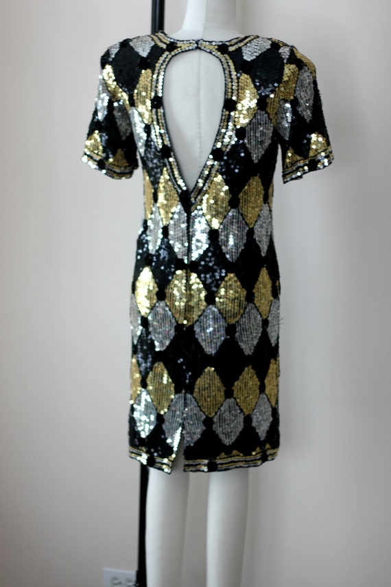Sz S//Geometric Sequined Beaded  Dress// vintage … - image 8