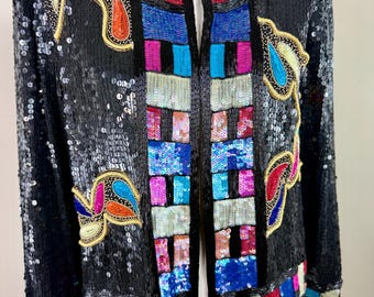 国内入荷数点のみ 激レア 未使用 スパンコール ジャケット 主役級 Sz M//Judith Ann クロップド ブラック シマー スパンコール