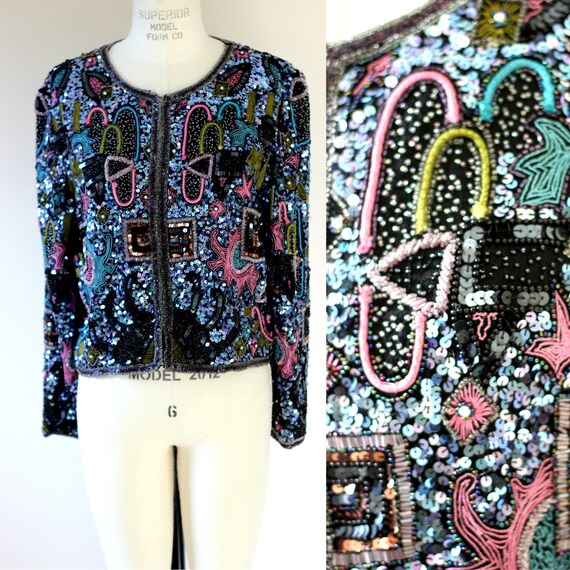 Sz M//Embellished Jacket Beads Sequins// Blues Pur