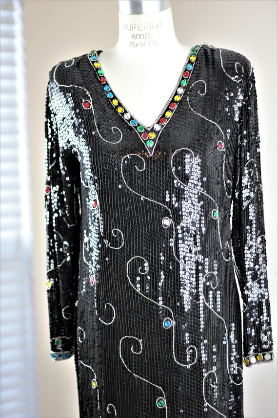 Sz L//Funky Vintage Sequin Flapper Style dress// … - image 4