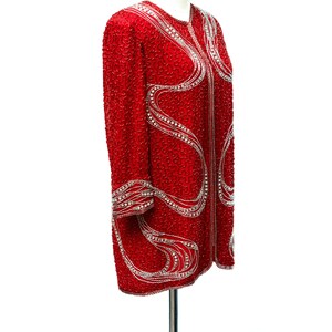 Sz 6// Naeem Khan Riazee Red Pearled Jacket// Beaded sequined image 3