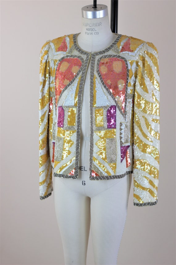Sz M// Darling Short Colorful sequin jacket// Vtg… - image 3