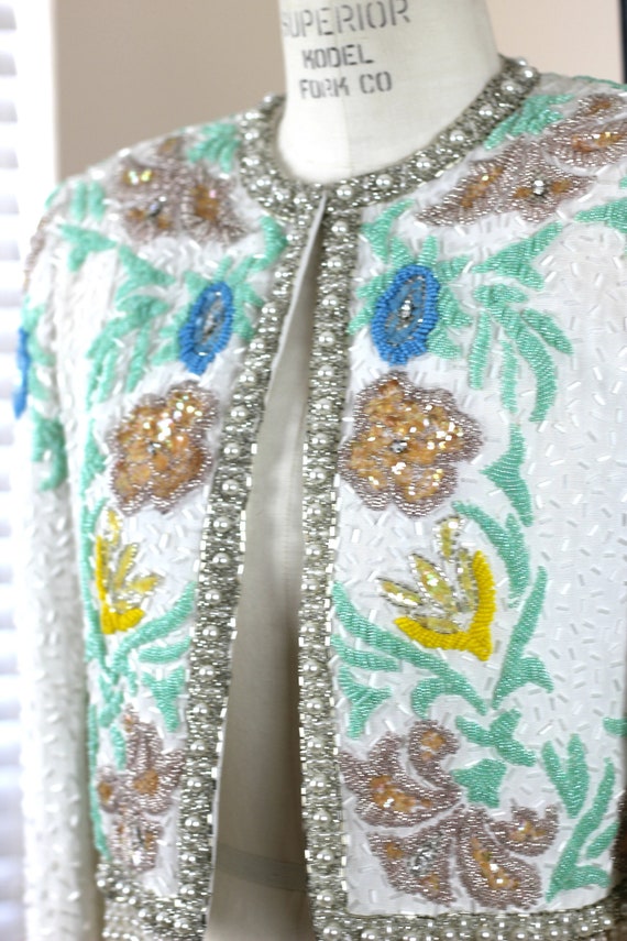 Sz S// Victoria Royal Ltd Heavily Beaded Shrug// … - image 4