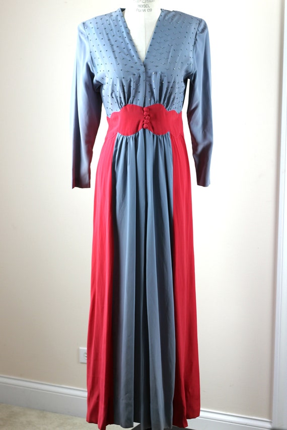 Sz M// AUTHENTIC 1940s Crepe Robe dress// Beaded … - image 6