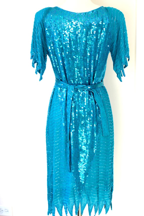 Size S//Gatsby Party Sequin Dress w belt// Vintag… - image 6