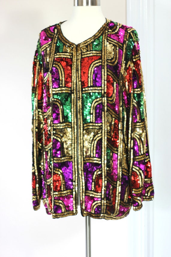 Sz 2X// Stunning Colorful Sequin Beaded Duster// … - image 2