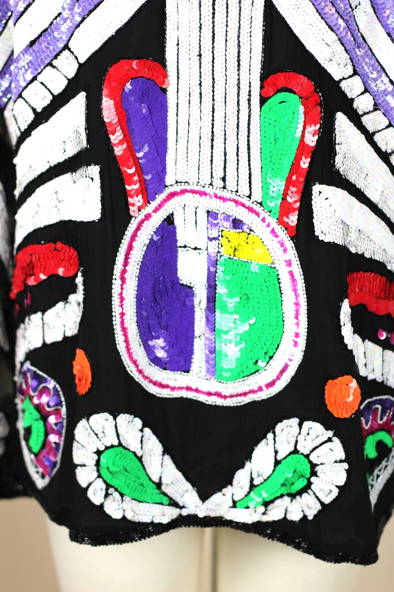 Size L//Abstract Beaded Sequin jacket// Novelty Guitar Music// Vintage image 7