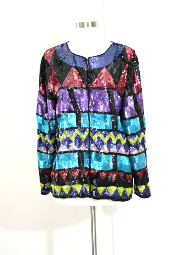 Size L// Stunning Colorful Vintage beaded sequin … - image 2