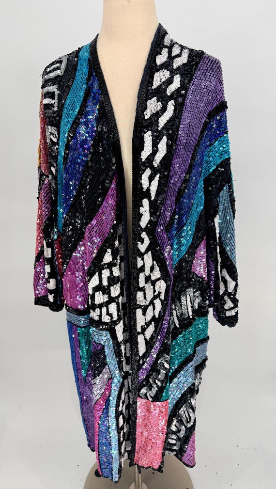 Sz M //avant Garde Deco Sequin Beaded Coat//vintage Glam Kimono