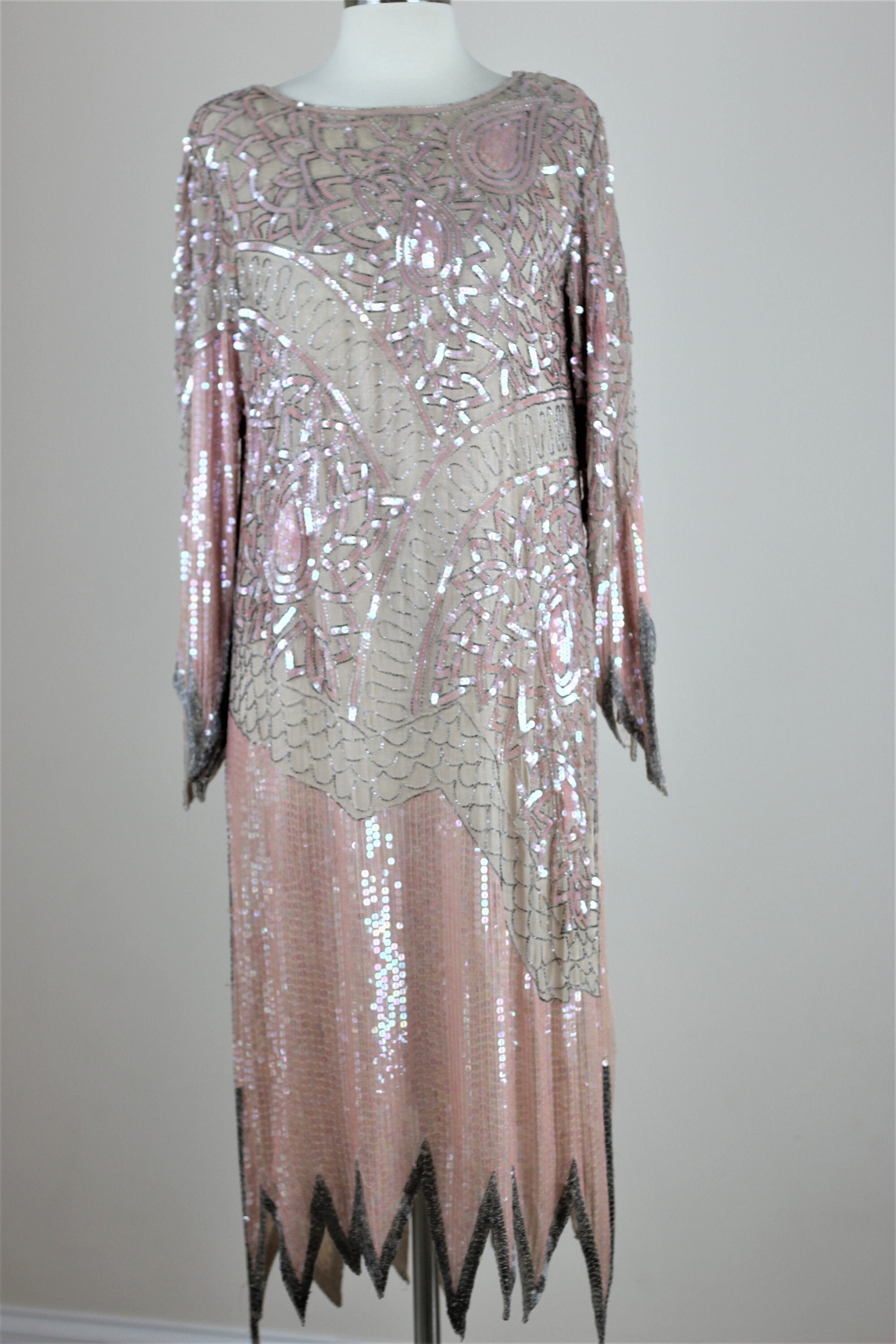 pink 1920s cap sleeve sequin evening dress Pink Sequin Gatsby 1920s Flapper Dress