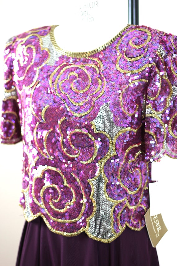 Sz 10//Deadstock 2pc Sequin top Chiffon dress// V… - image 3