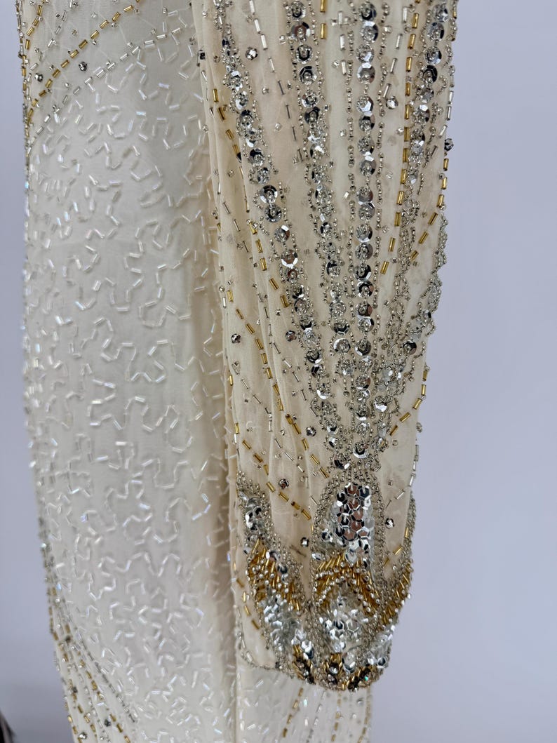 Sz 12//80er Jahre Perlen Paillettenkleid//Art Deco Abendkleid//Old Hollywood Glam//Vintage Brautmutterkleid Bild 6