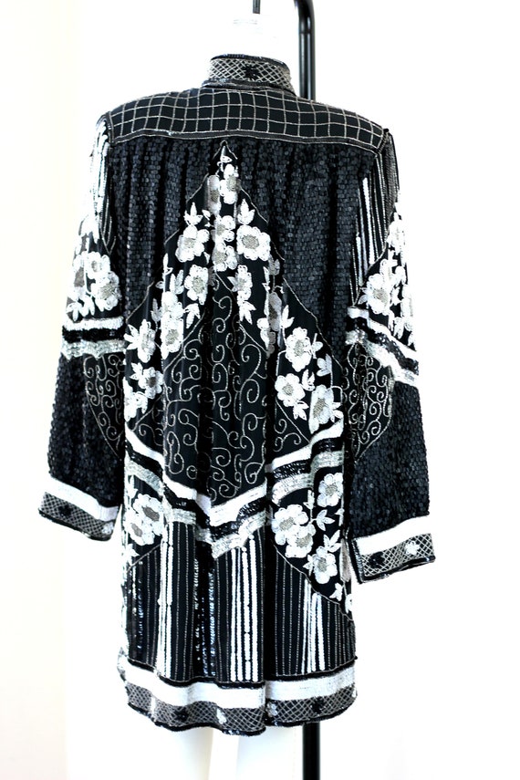 Sz L//STUNNING Black White Duster Kimono// Sequin… - image 8