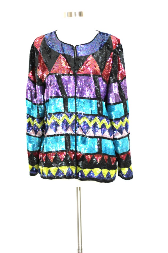 Size L// Stunning Colorful Vintage beaded sequin … - image 3