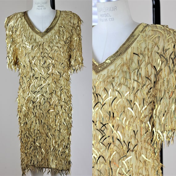 Sz XS/ Shark tooth Beaded dress//Gatsby Style dan… - image 1