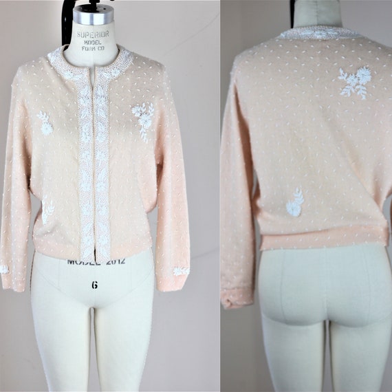 Sz S// 1950s Cashmere Wool knit beaded sweater//D… - image 1