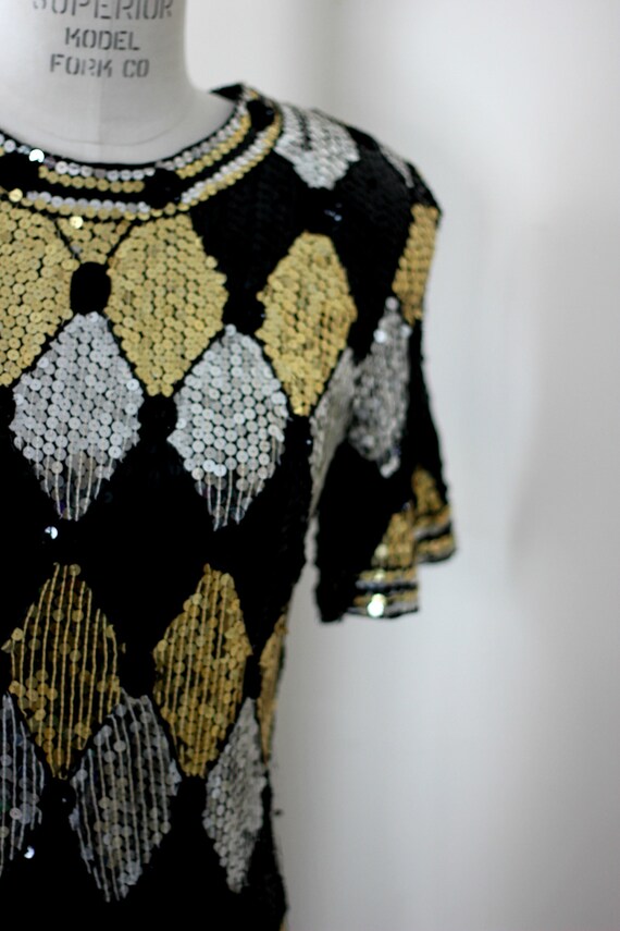 Sz S//Geometric Sequined Beaded  Dress// vintage … - image 10
