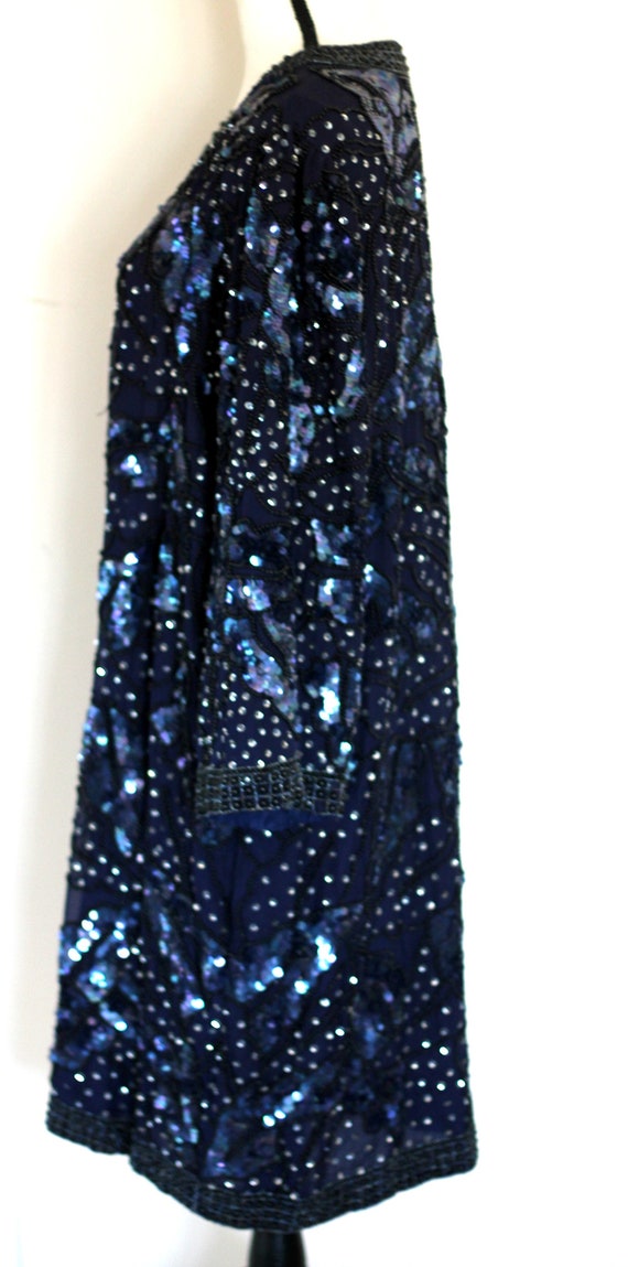 Sz 1X//Amazing Navy Blue Vintage Beaded Sequined … - image 5