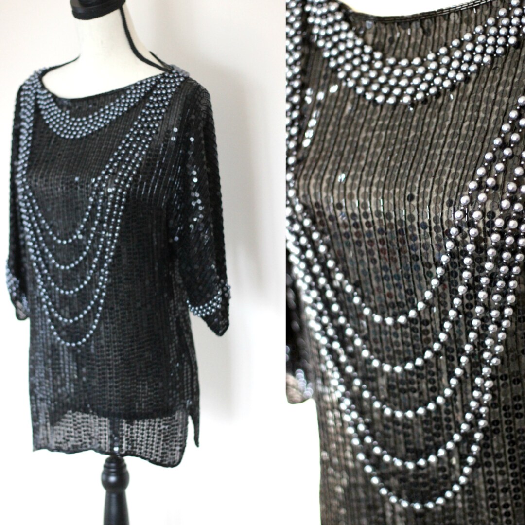 Sz S// Vintage St Martin Beaded Sequined Top That Looks Like - Etsy