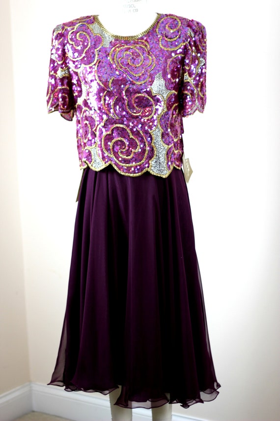 Sz 10//Deadstock 2pc Sequin top Chiffon dress// V… - image 2