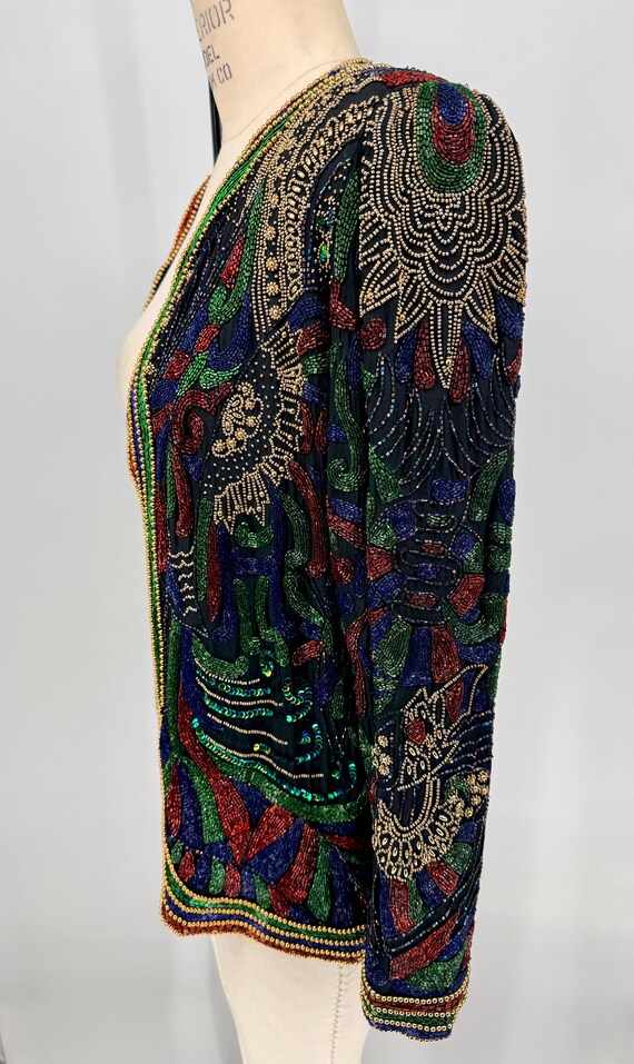 Size M//Multi-Color Beaded Sequin Jacket//Vintage… - image 5