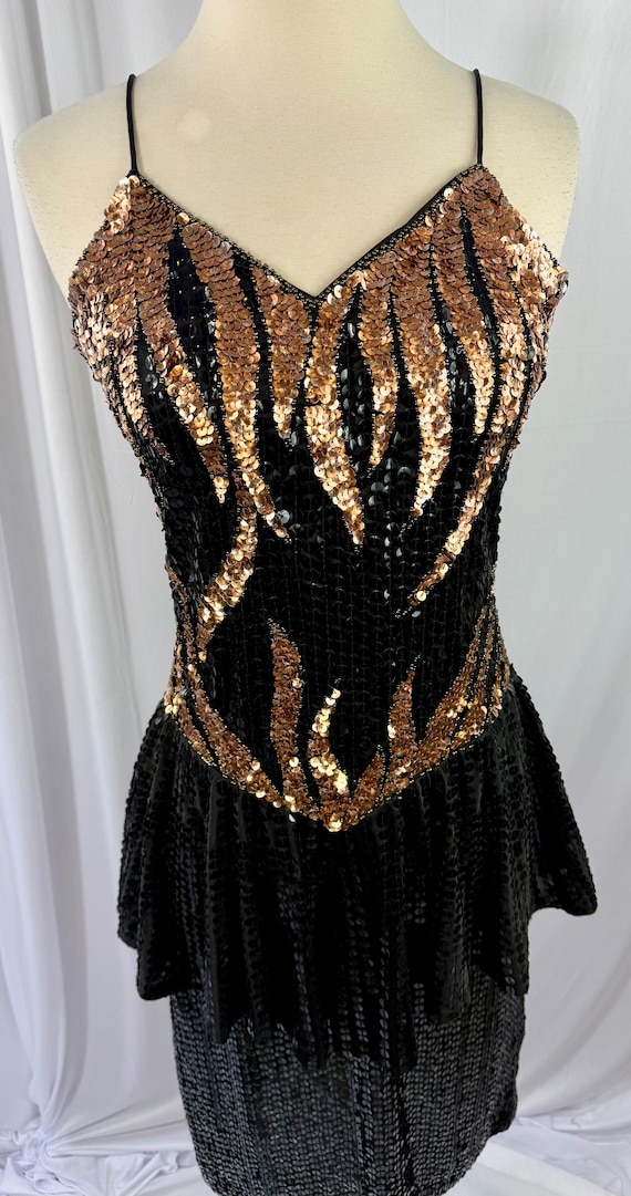 black and gold striped sequin dress Jessie V-Neck Striped Sequin Mini Dress – Minuet Apparel main image 0