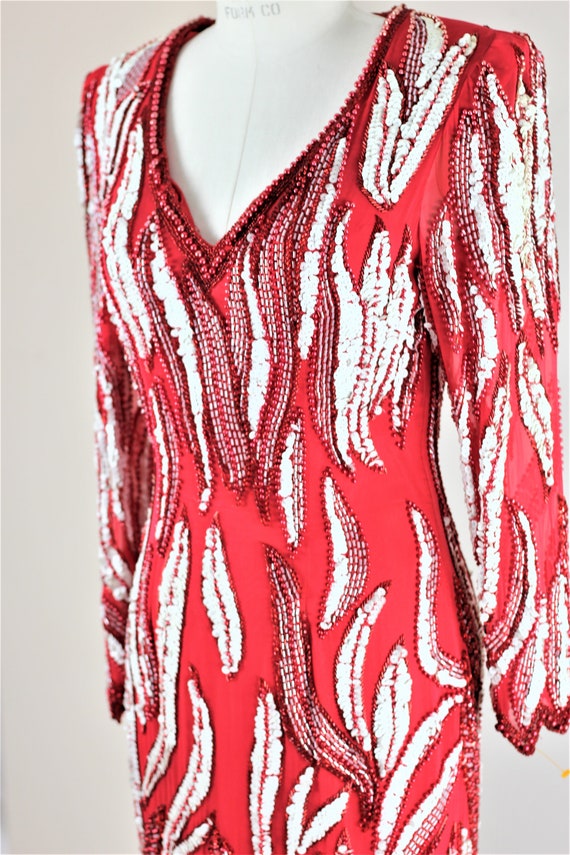 Sz M// WOW Amazing sequin beaded gown// Long Red … - image 3
