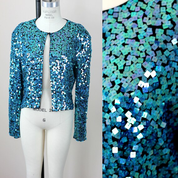 Teal sequin jacket best sale