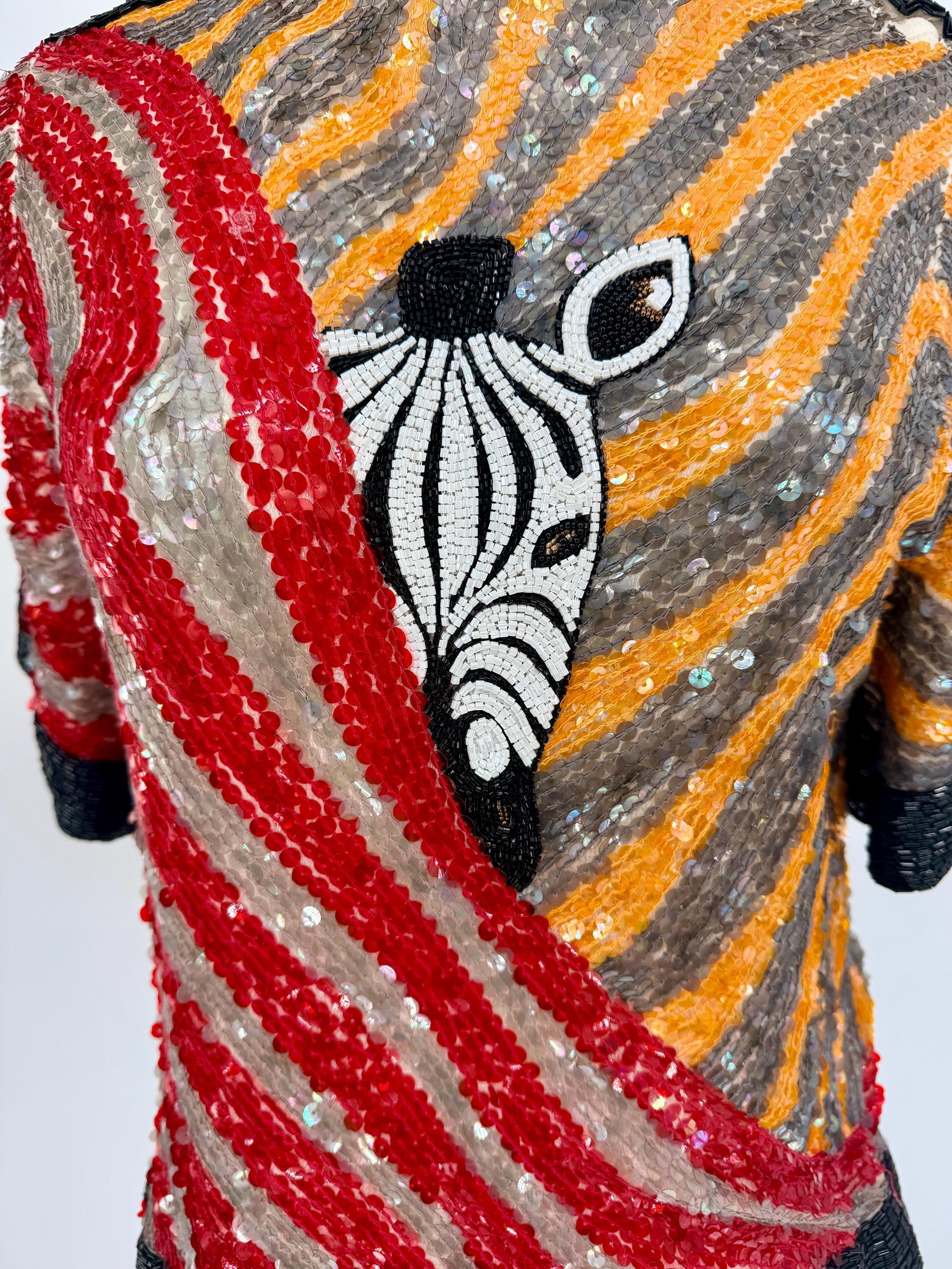 Sz Xs//amazing Vintage Sequin Zebra Top//heavily Sequined and