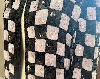 Sz M//vintage Black & White Sequin Checkerboard Jacket//bold