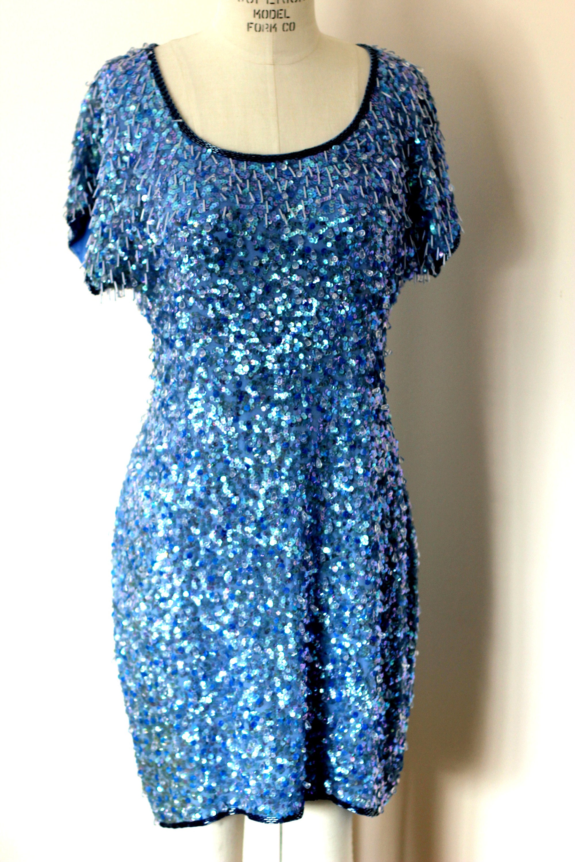 Sz 10//vintage AJ Bari Blue Shake & Shimmer Sequin Dress//dangling Beads!!  - Etsy Australia