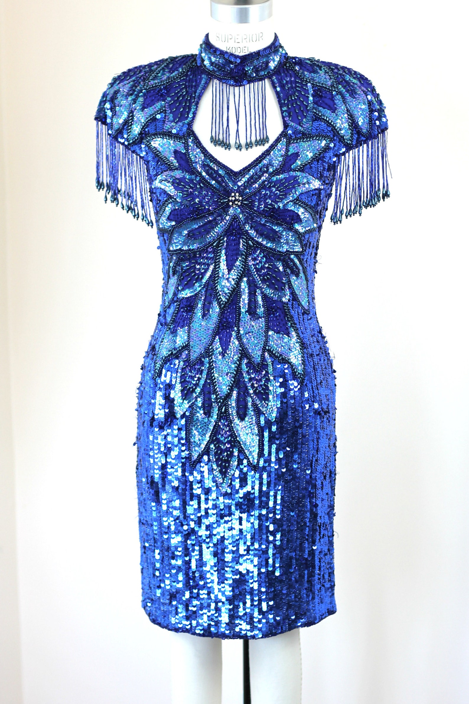 1920s Blue Peacock Sequin Flapper Dress main image 0