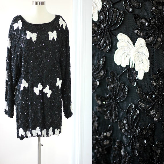 Plus size2X// Beaded Tunic Mini dress// Sequin bea