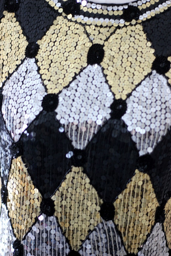 Sz S//Geometric Sequined Beaded  Dress// vintage … - image 7