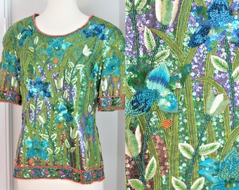 Sz 8// Fabulous Embellished Formal Top// Sequins Beads Couture Floral