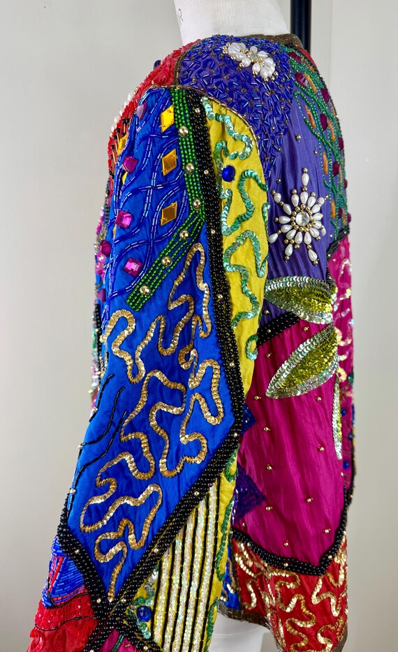 Size S//Colorful Patchwork Sequin Silk Statement … - image 6