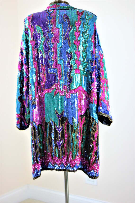 Sz 1x// Fabulous Sequin Coat Kimono// Beads silk … - image 3