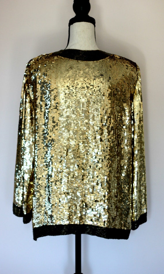 Size Large// Vintage 80s Gold Sequins// Jacket Se… - image 5