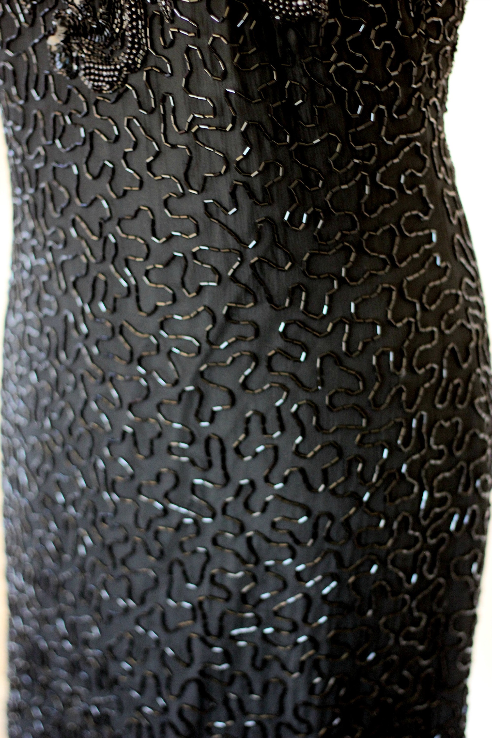 パーティードレス Black Beaded Silk Dress Vintage Black Beaded Silk Dress 90s Metallic Silver
