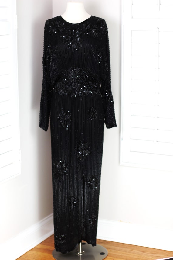 sz M//Fabulous Judith Ann Black beaded sequined d… - image 6