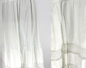 Sz S//Vintage White Cotton Petticoat//Prairie Lace Maxi//Romantic Cottagecore Underskirt
