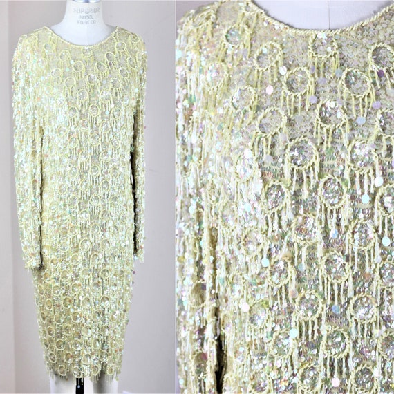 Sz M// Amazing Sequin Hanging beaded Gatsby dress/