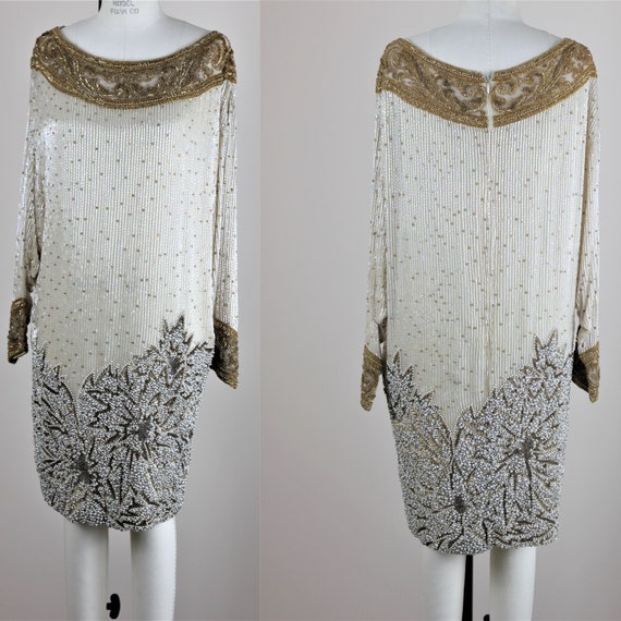 Sz 8 // Couture Vintage Beaded gown// Pearl beaded