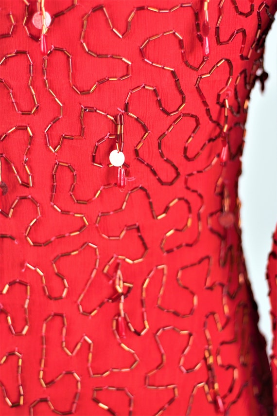 Sz S// Red wiggle dress dripping in beads// Silk - image 3