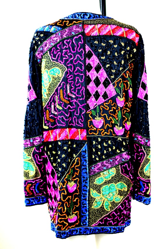 Sz S//Exquisite Long Patchwork Sequin Jeweled Bea… - image 7