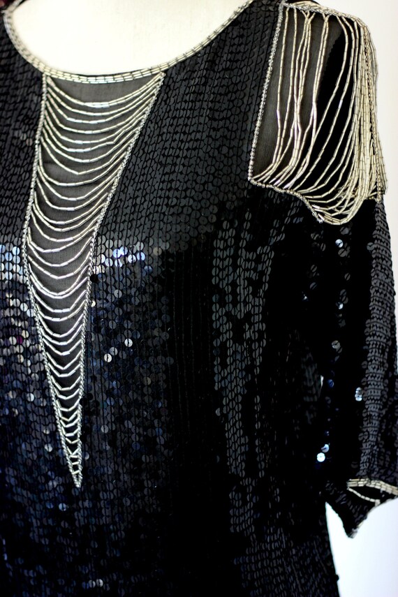 Sz XS//Cache Art Deco Beaded Sequined Tunic with … - image 8