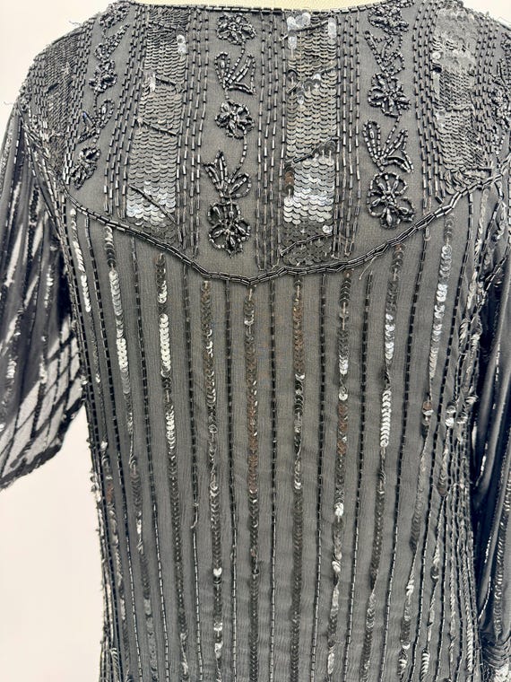 Sz S//Gatsby Style Black Sequin Gown//Sheer Sleev… - image 7